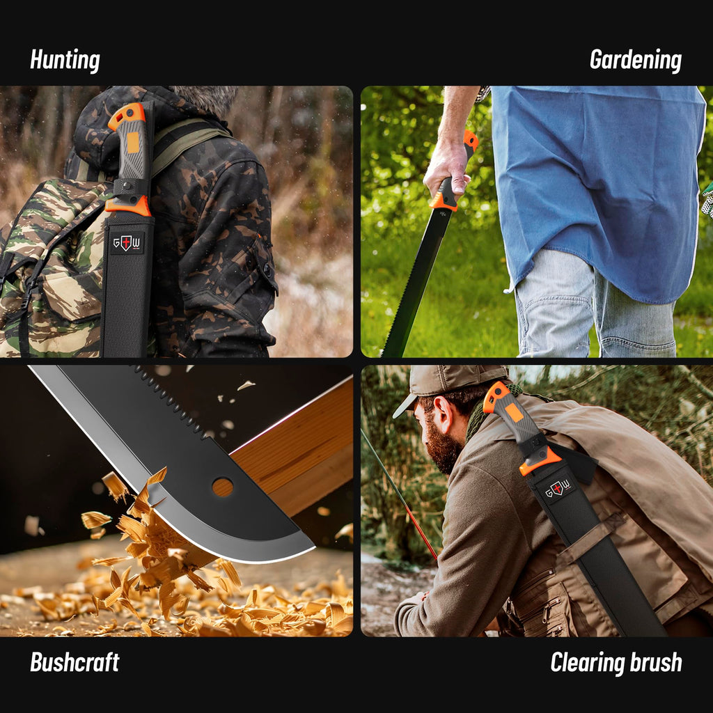 Machete with Saw - 25" Heavy Duty Tool & Sheath - Ergonomic No-Slip Handle - Survival Knife with Serrated Blade - Machetes for Bushcraft Hunting Garden Cutting Trees Yard Work 13153