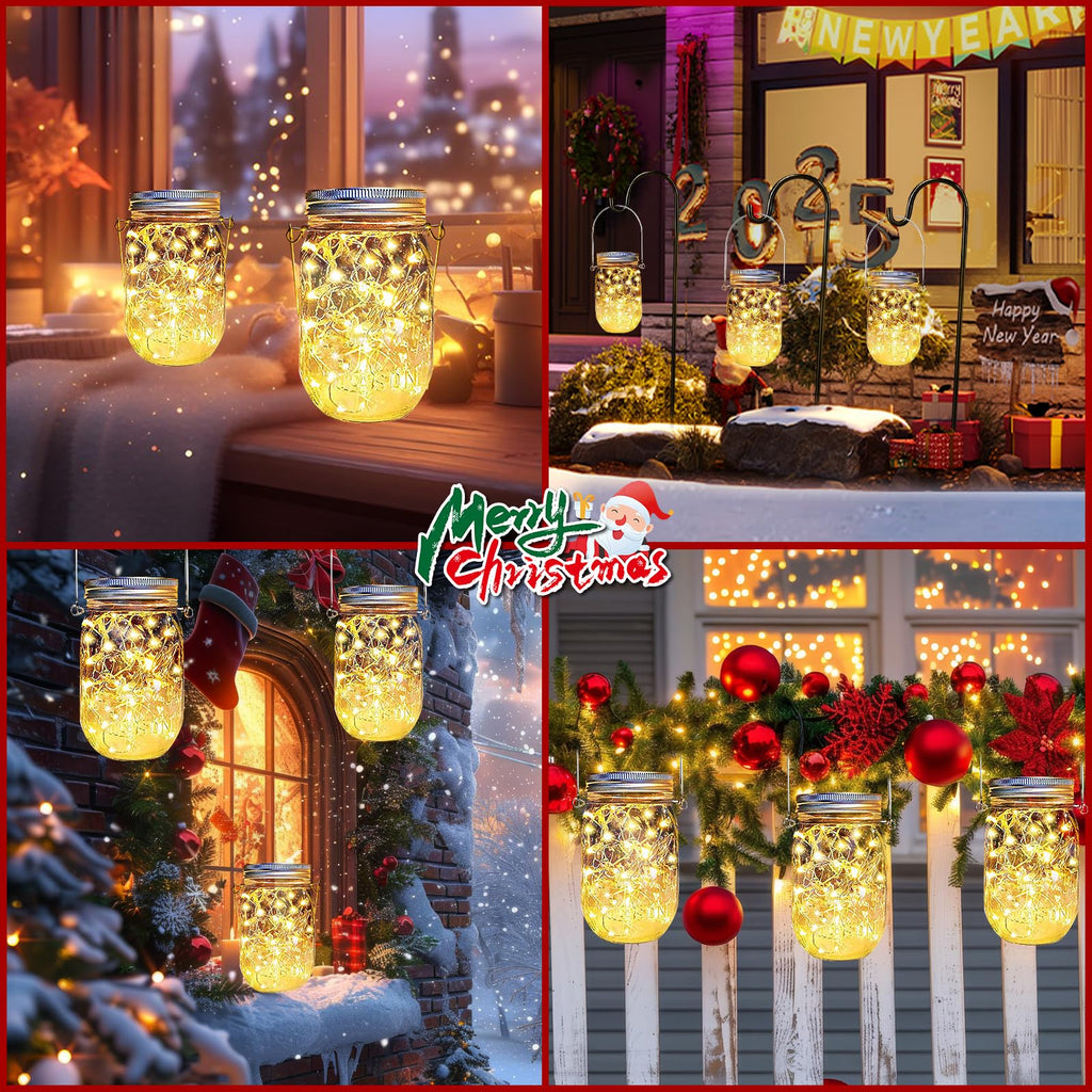 yeuago 12 Pack Solar Mason Jar Lid Lights - 30 LED Firefly Fairy String Lights, Waterproof Outdoor Solar Lights with Hangers for Regular Mouth Jars (No Jars Included)
