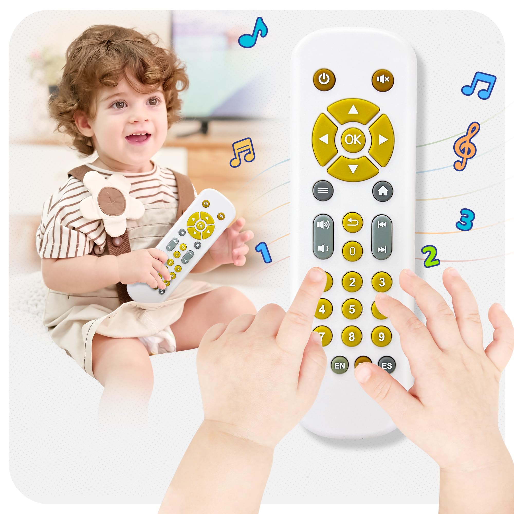 Baby TV Remote Toy - Realistic Play Remote toy with Lights and Sounds, 3 Languages (English, Spanish & French), Learning Musical Toys, Preschool Infant Boys Girls Toys Gift for 1 2 Year Old, Black