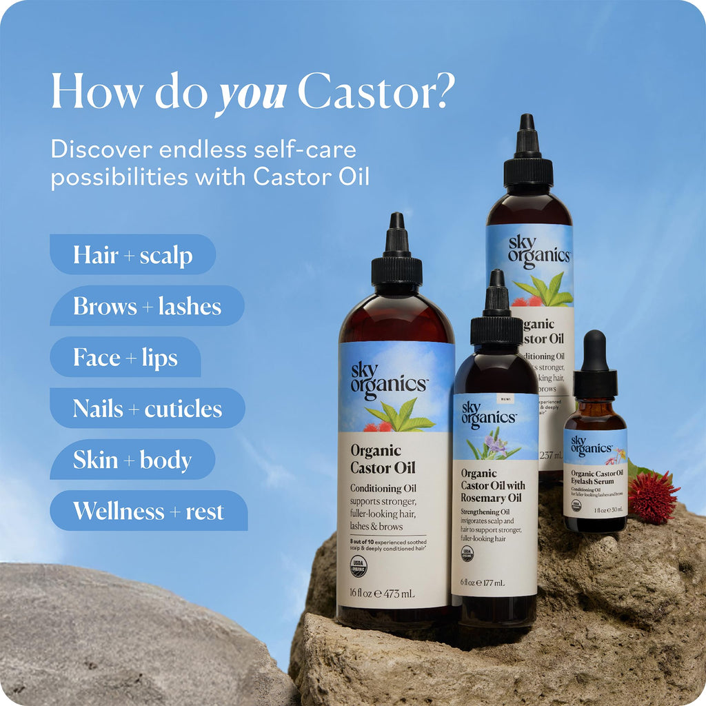 Sky Organics 16oz Castor Oil w/Wraps | Reusable Organic Castor Oil Pack to Boost Body's Wellness, Encourage Rest & Relaxation | Adjustable Elastic Straps Cotton Durable Easy to Use