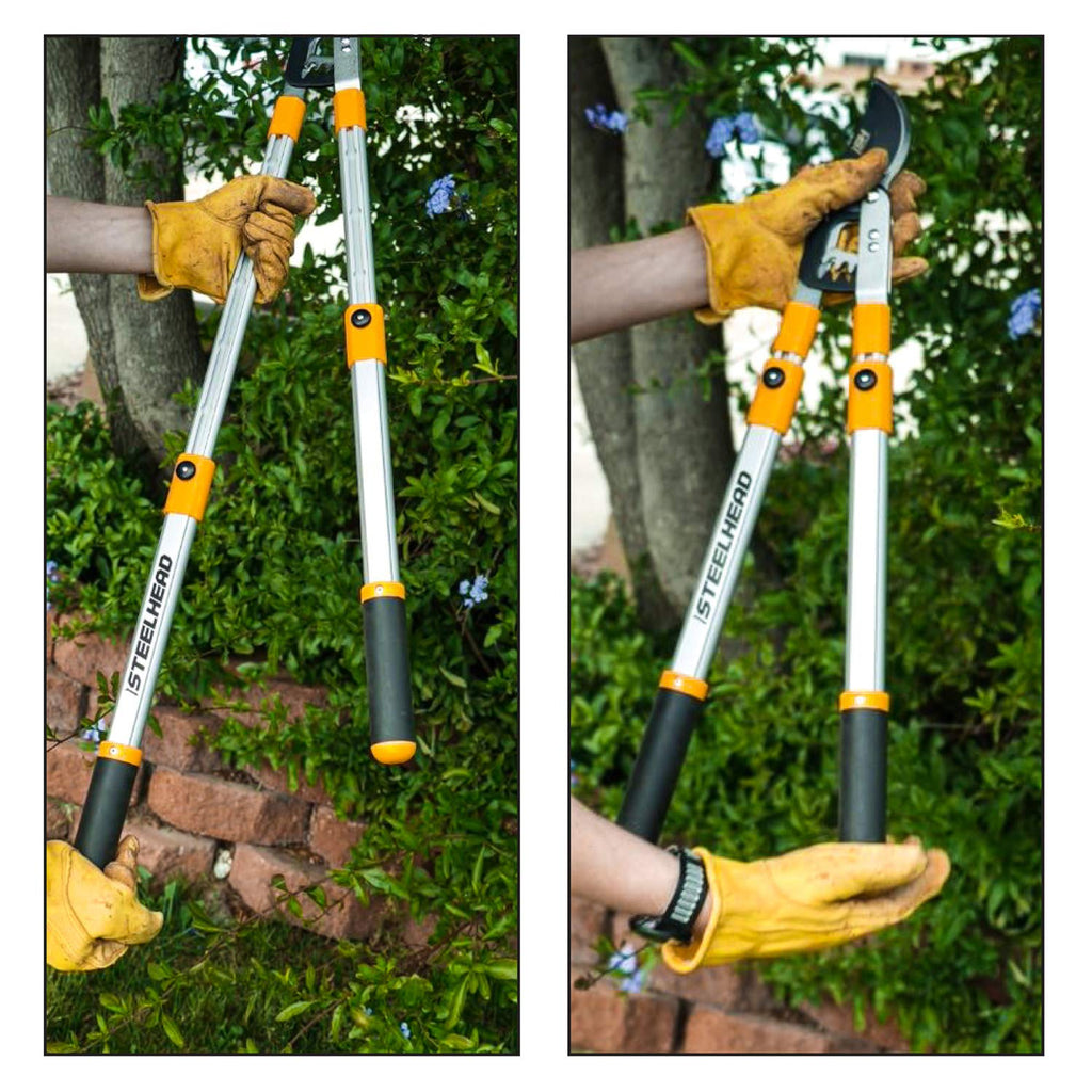 STEELHEAD Heavy-Duty 27-40" Adjustable Gear-Bypass Limb & Branch Lopper, Telescoping Extendable Handles, Ratcheting, Cuts Up to 1-3/4”, Secateurs, Shock-Absorbing, Effort-Saving, USA-Based Support