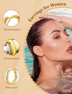 M MOOHAM Flat Back Earring Stacks for Women, Hypoallergenic 14k Real Gold Plated Hoop Stud Cartilage Earrings Stack Set Small Cute Helix Huggie Hoop Drop Earrings Trendy Jewelry Gifts for Women