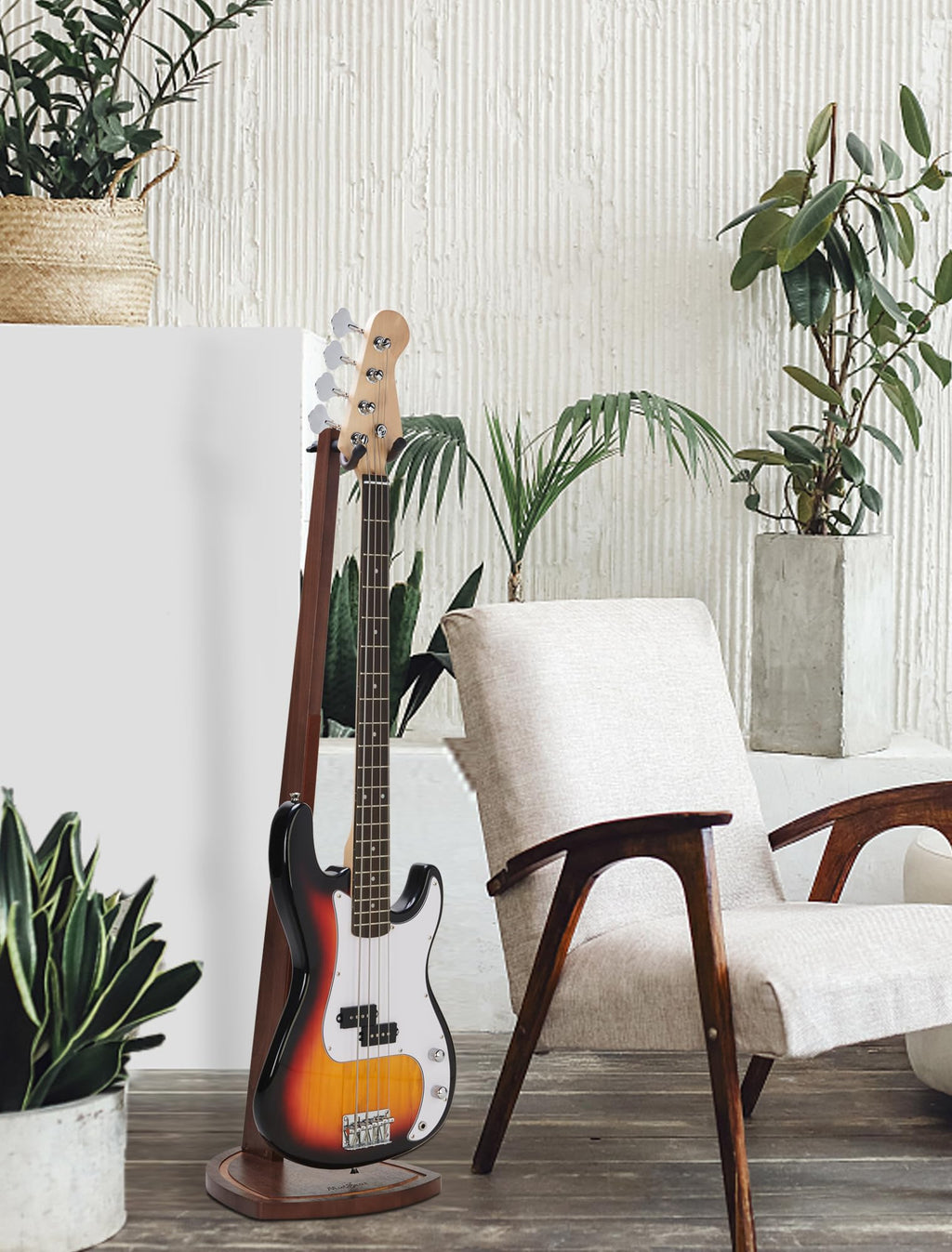 Musbeat Bass Guitar Stand, Electric Bass Stand for Studio, Living Room, Handcrafted Electric Bass Guitar Stand, Wood Guitar Stand Floor for Electric Guitar, Bass Guitar, Banjo, Guitar Gifts for Men