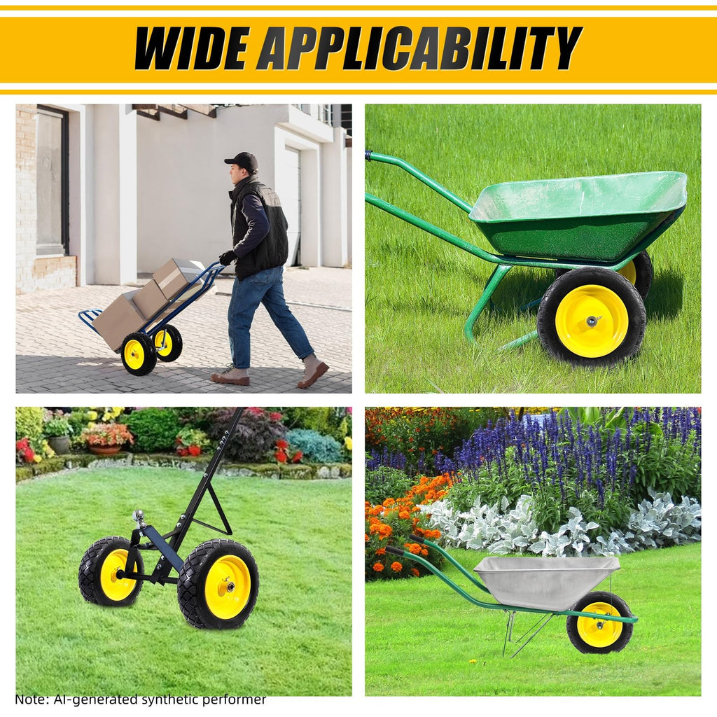 MZREXN 4.80/4.00-8" Wheelbarrow Tires, 15" Flat Free Tire and Wheel