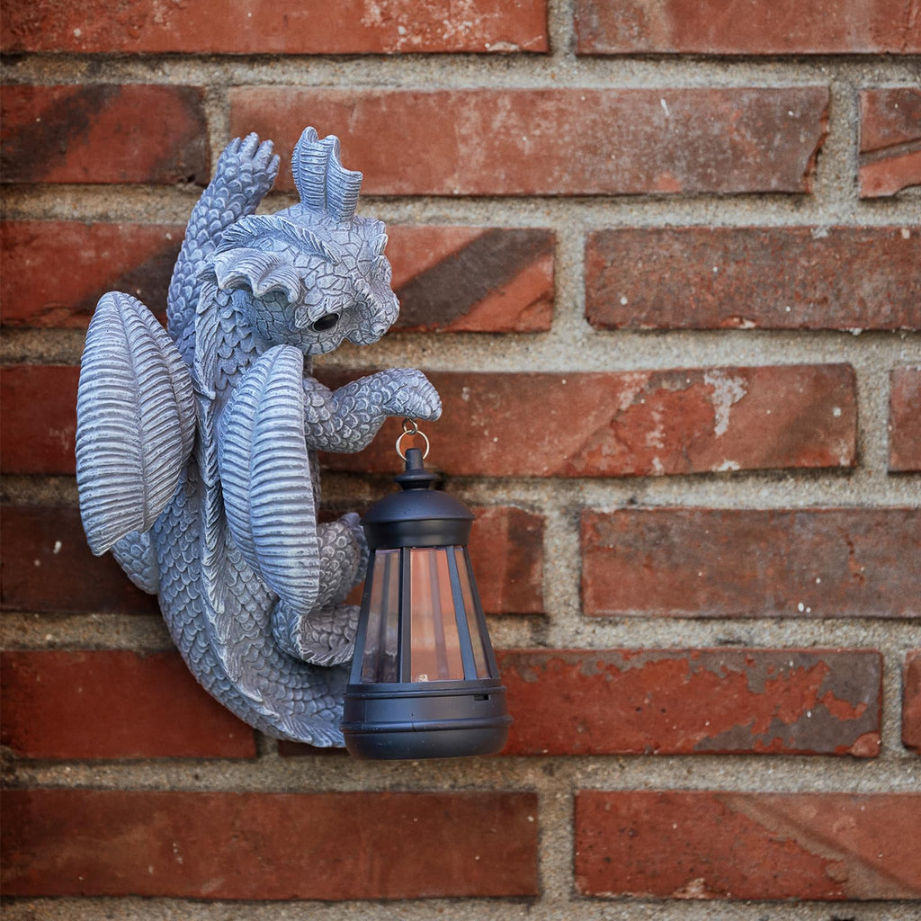 Elegondrar Solar Dragon Statue Outdoor Decor, Dragon Garden Decor with Lantern for Yard Lawn Patio Balcony, Christmas Birthday Housewarming Gifts for Mom, Grandma, Women, 9.5 Inch,Resin