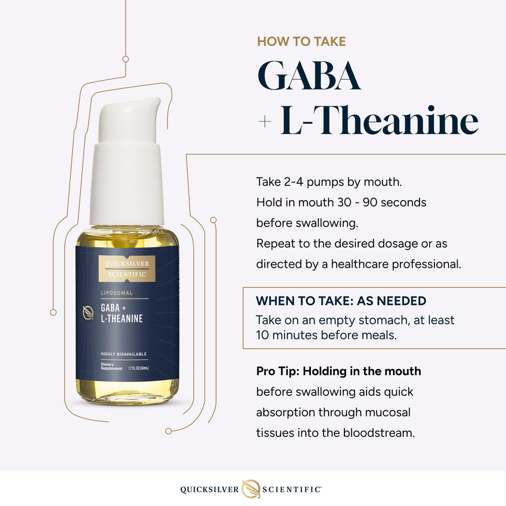 Quicksilver Scientific Liposomal GABA + L Theanine - Calm, Stress Response & Brain Support - Bioavailable GABA Supplement with L Theanine 100mg (1.7oz/50ml)