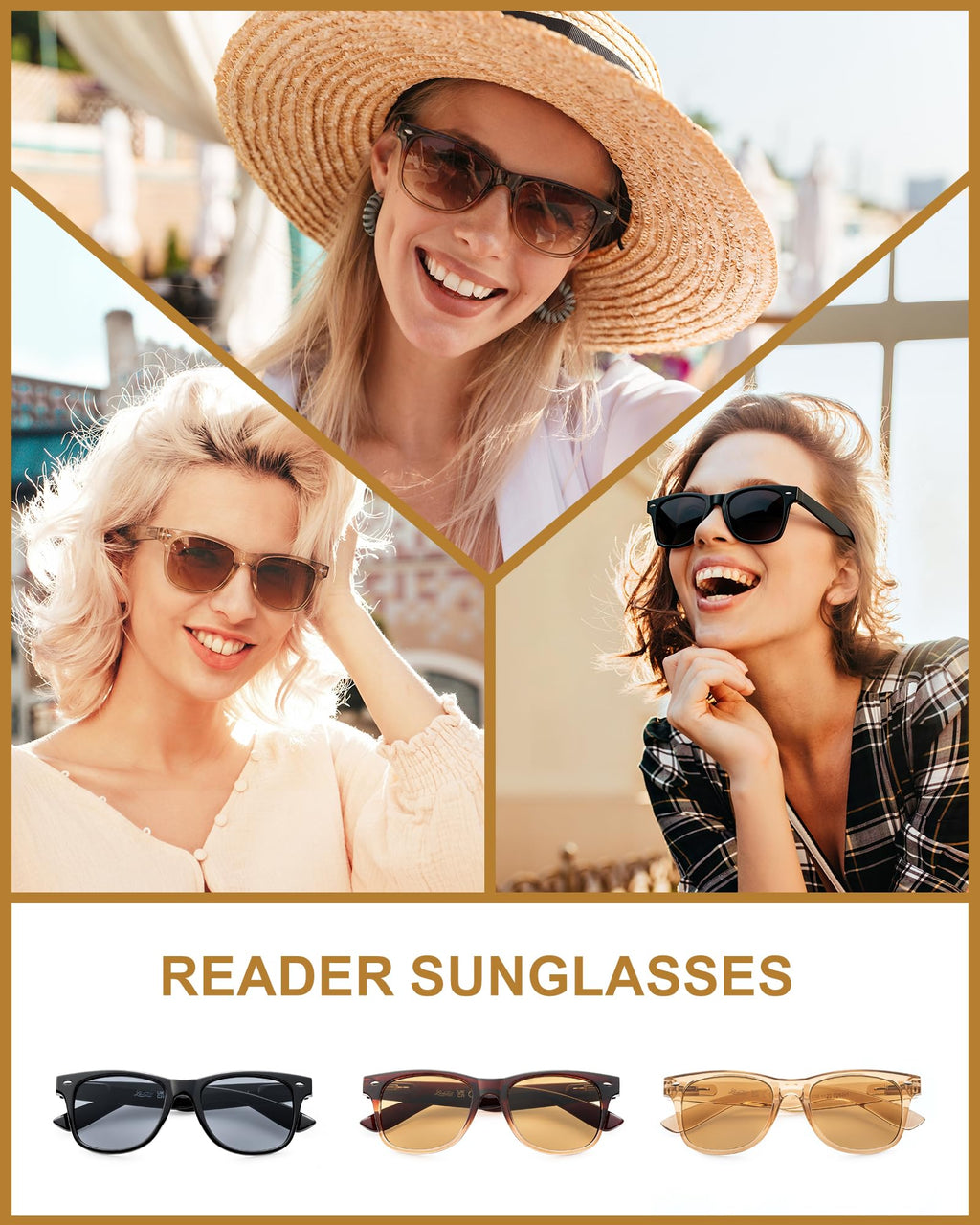 LADEESSE 3 Pack Reading Sunglasses for Women, UV400 Sun Readers Glasses Spring Hinge Outdoor Sunglasses-200(Not bifocal)