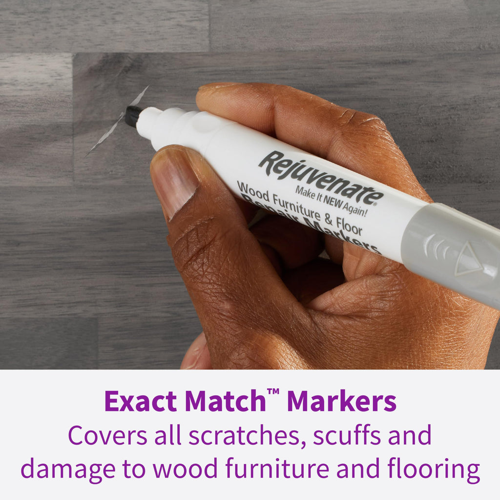 Rejuvenate Exact Match Wood Furniture & Floor Repair Markers, 6 Count, White/Gray Markers Cover All Scratches, Scuffs and Damage to Wood Furniture and Flooring