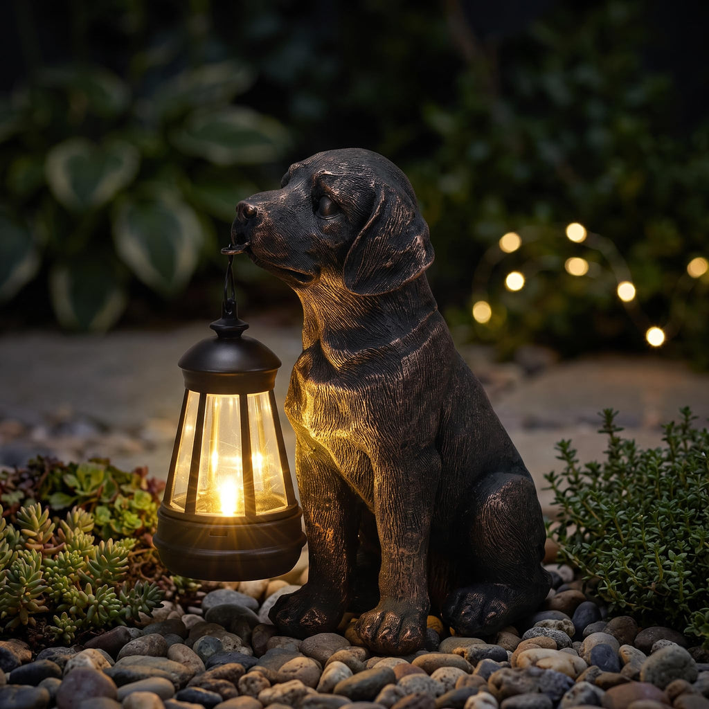 Lyeasw Outdoor Dog Statues Garden Decor with Solar Lantern