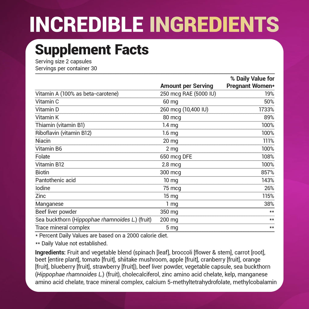 Dr. Berg Natural Prenatal Vitamins for Women (Pregnant & Nursing) - Prenatal Vitamins with Folate, Vitamins, Minerals, Omegas, &11 Powerful Superfoods - Womens Prenatal Multivitamin - 60 Capsules