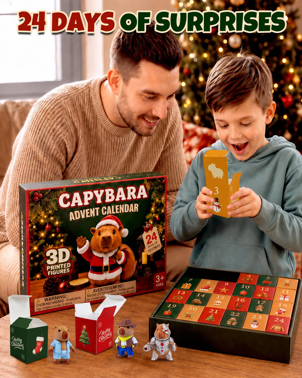 Capybara Advent Calendar 2026 for Boys Girls 3D Printed Animal Toys Gifts