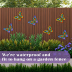 YIWEMON 2 Pack Metal/Glass Butterfly Wall Decor, 14.2" Outdoor Fence Wall Art Decor, Wall Sculpture Hanging Decoration Perfect for Garden Yard Living Room Bedroom Patio Balcony