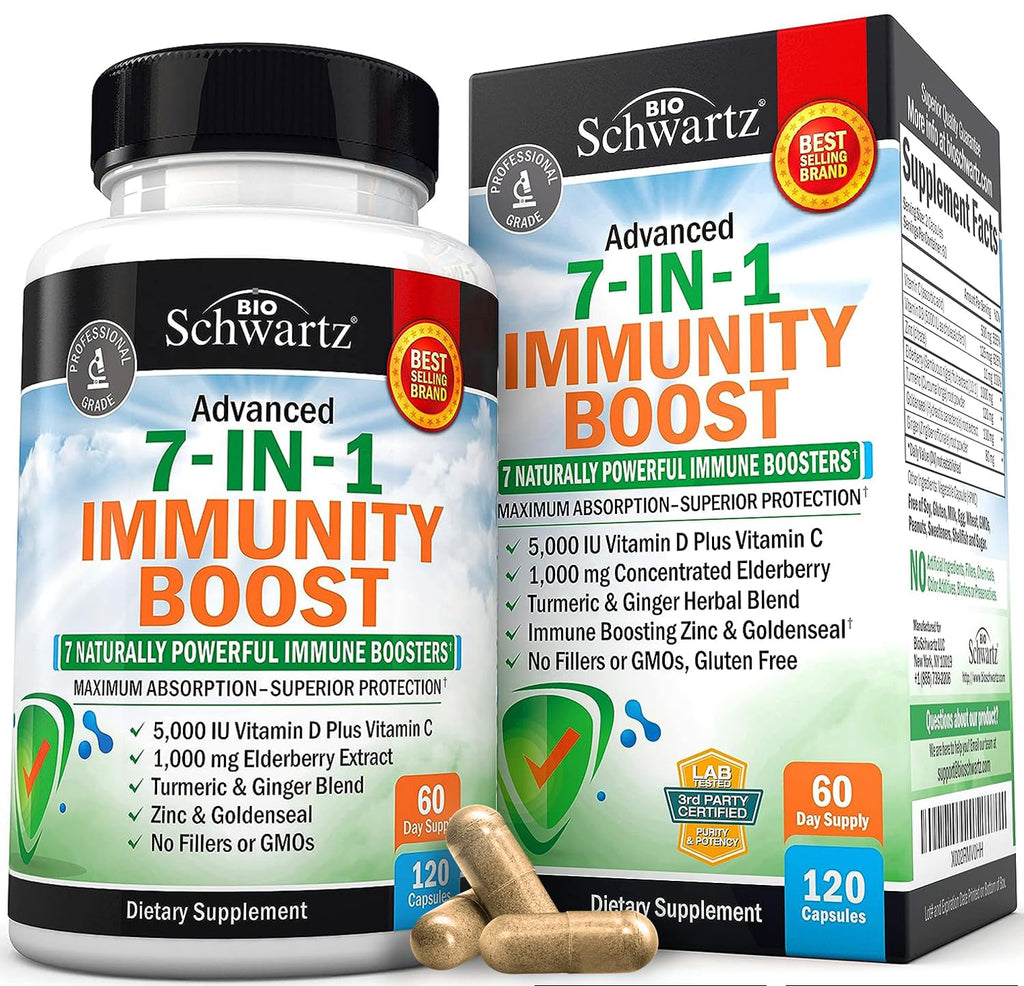Immune Support Supplement with Zinc Vitamin C Vitamin D 5000 IU Elderberry Ginger D3 Goldenseal - Dr Approved Immunity Vitamins for Adults Women and Men - Natural Immune System Booster Defense -120ct