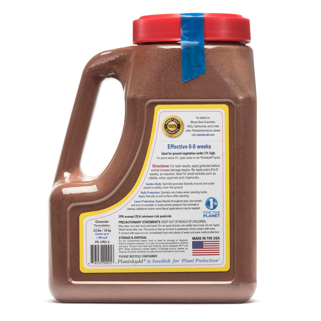 Plantskydd Animal Repellent - Repels Deer, Rabbits, Elk, Moose, Hares, Voles, Squirrels, Chipmunks and Other Herbivores; 3.5 LB Granular Shaker Jug (PS-VRD-3)