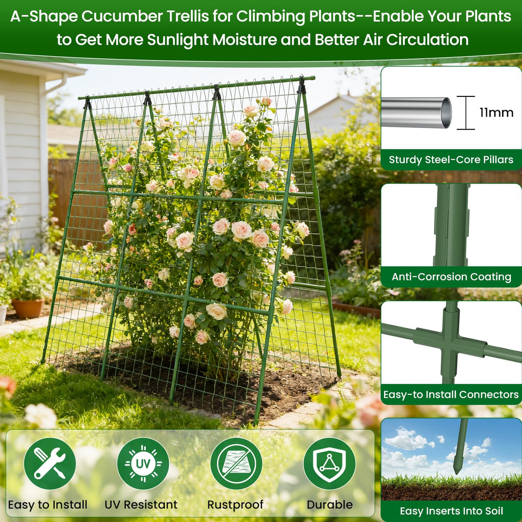 2 Pack Cucumber Trellis 48" L x 48" H, A-Frame Garden Trellis for Climbing Plants Outdoor, Vegetable Trellis for Raised Bed, Support for Squash Pea Zucchini Grape Flowers Tomato