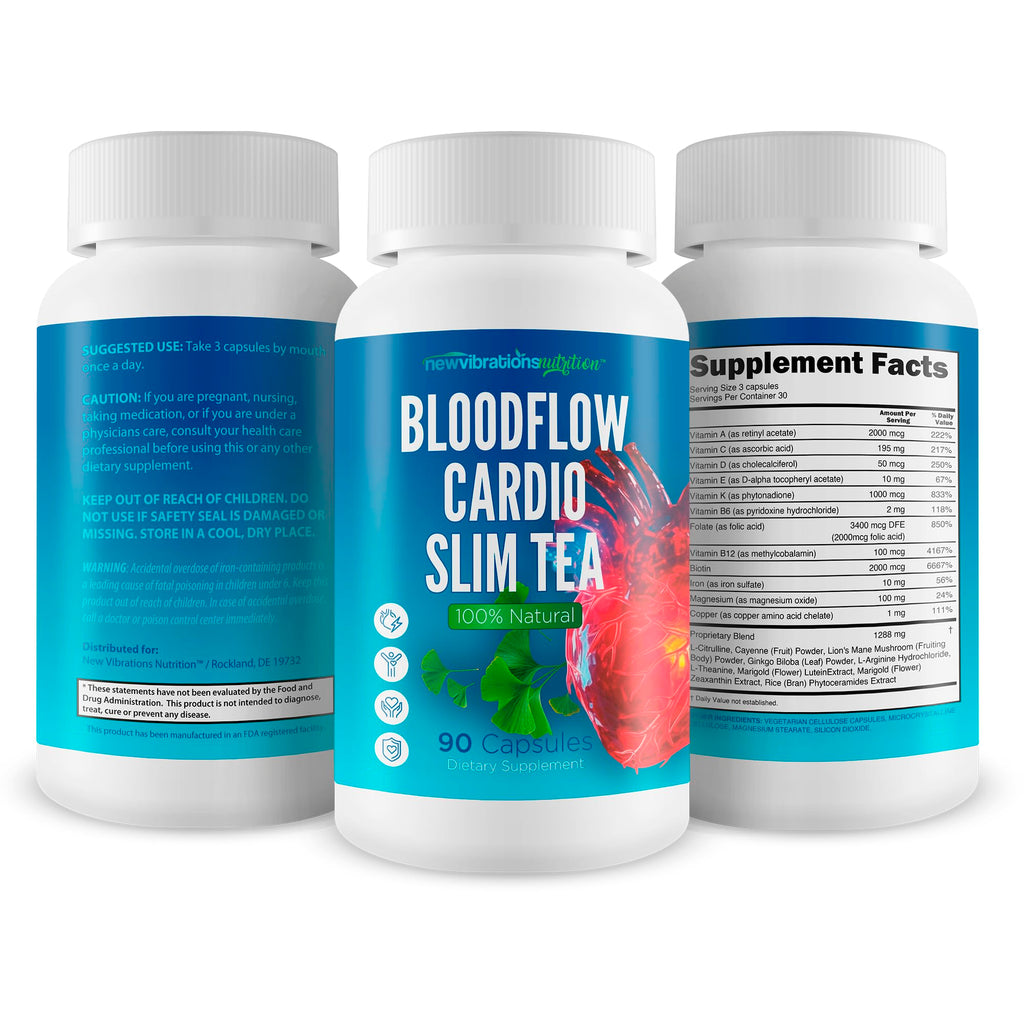 Blood Flow Cardio Slim Tea - Advanced Pressure Support Full Body Detox Cleanse for Women - Increase Blood Flow & Circulation to Reduce Pressure & Increase Lymph Detoxification Flow - Gut Detox