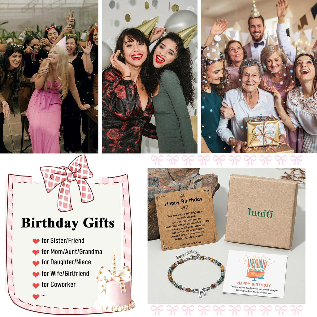 Junifi Birthday Gifts for Women, Happy Birthday Bow Bracelet Jewelry