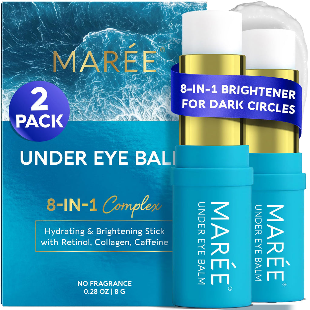 MAREE Under Eye Balm Stick Hydrating – 2 PACK Retinol Caffeine Under Eye Brightener Stick for Older Women – Collagen Undereye Cream for Dark Circles & Wrinkles – Skin Care Treatment Moisturizer