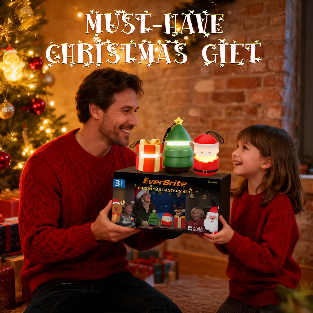 EverBrite 3-Pack Christmas Lantern Set with AAA Batteries, 5 Light Modes