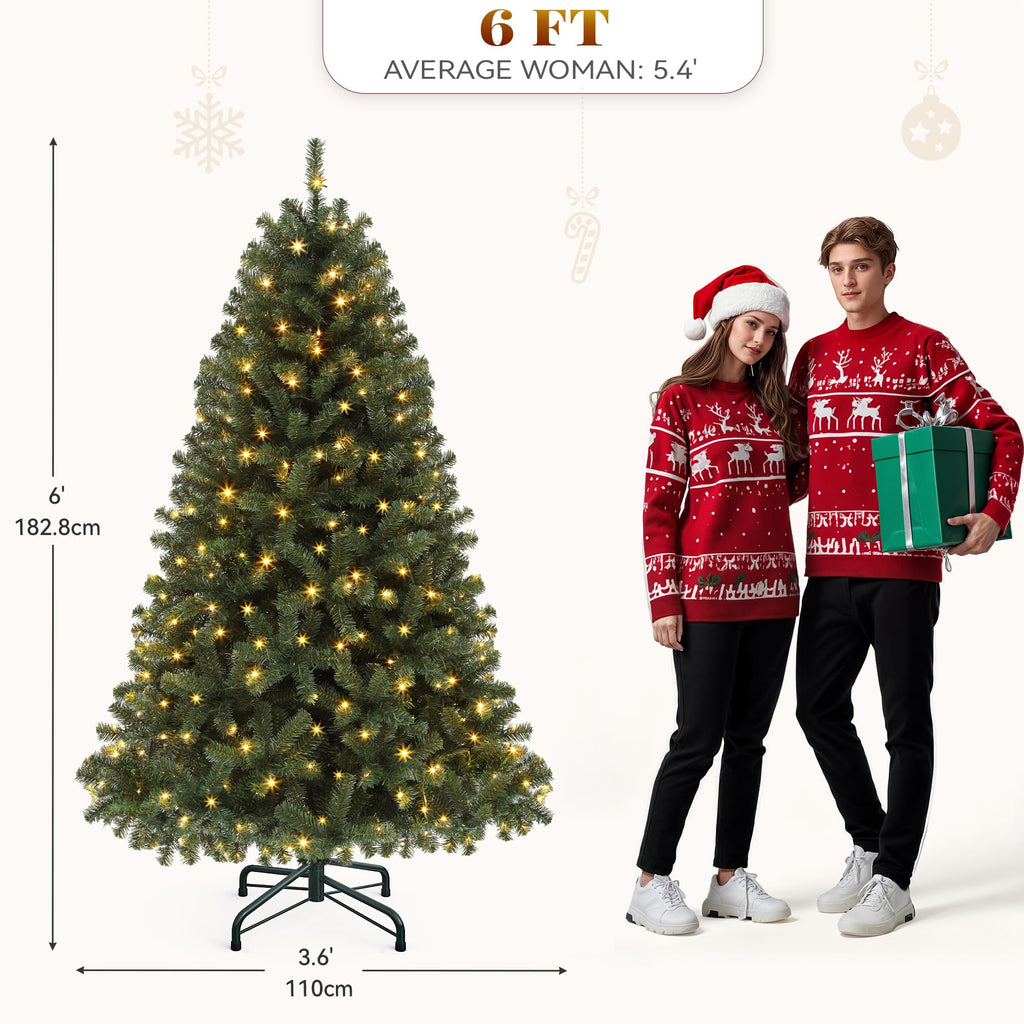 YITAHOME 6ft Pre-Lit Green Artificial Hinged Christmas Tree with Remote