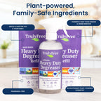 Truly Free Heavy Duty Degreaser- Grease Remover & Grime Cleaner for Kitchen, Automotive & More, Household Cleaning Supplies, Fragrance-Free, Includes 16 oz Reusable Empty Bottle & 2 Refills (4 oz)