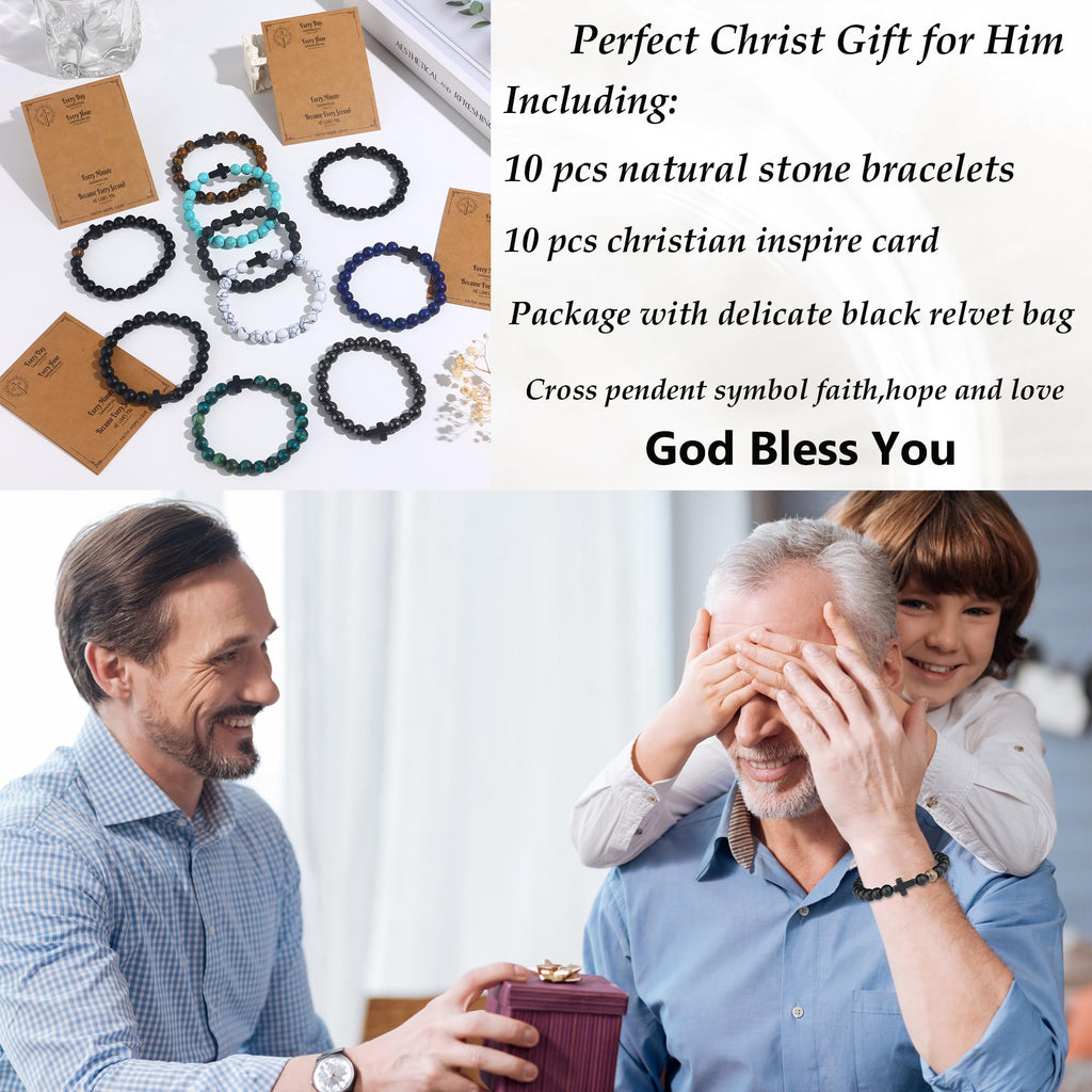 SONNYX 10PCS Religious Cross Beaded Bracelets for Men