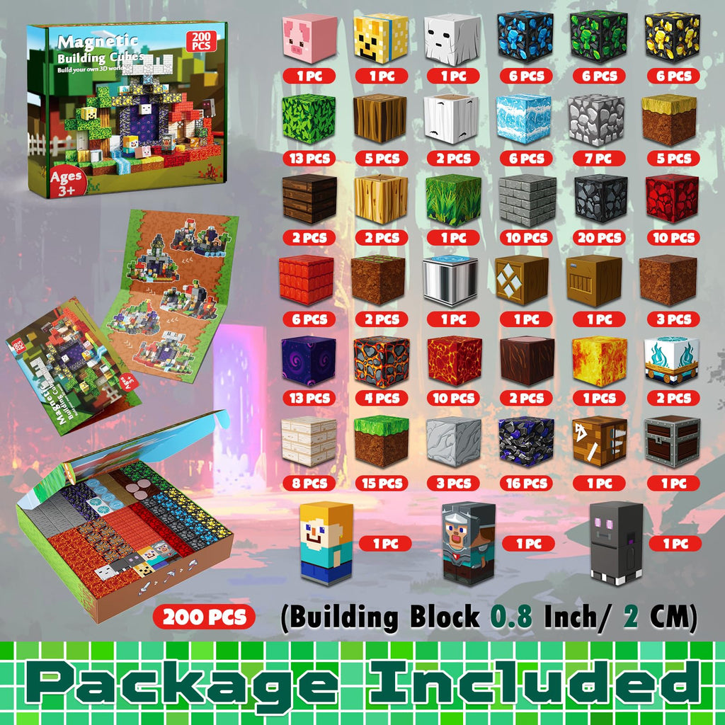 Magneverse 200 PCS 0.8in Magnetic Blocks - Magnet Toys for Kids, Magnetic Building Blocks Cubes, Stacking Magnets, School STEM Toys Birthday Gifts for Boys and Girls Age 3+ Years Old (Theme: Portal)