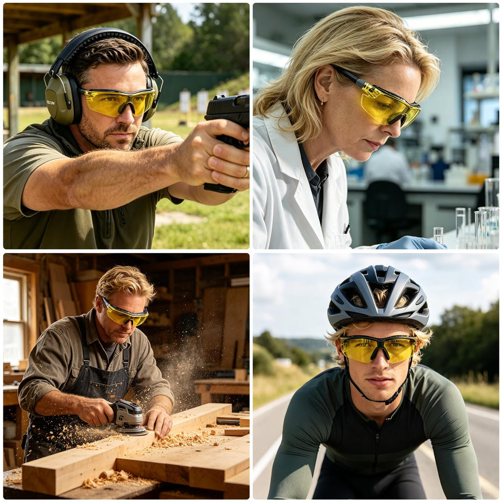 TICONN Anti-Fog Safety Glasses for Men and Women, ANSI Z87.1 Scratch Proof Eye Goggles with Adjustable Arms and UV Protection (Yellow, 1PK)