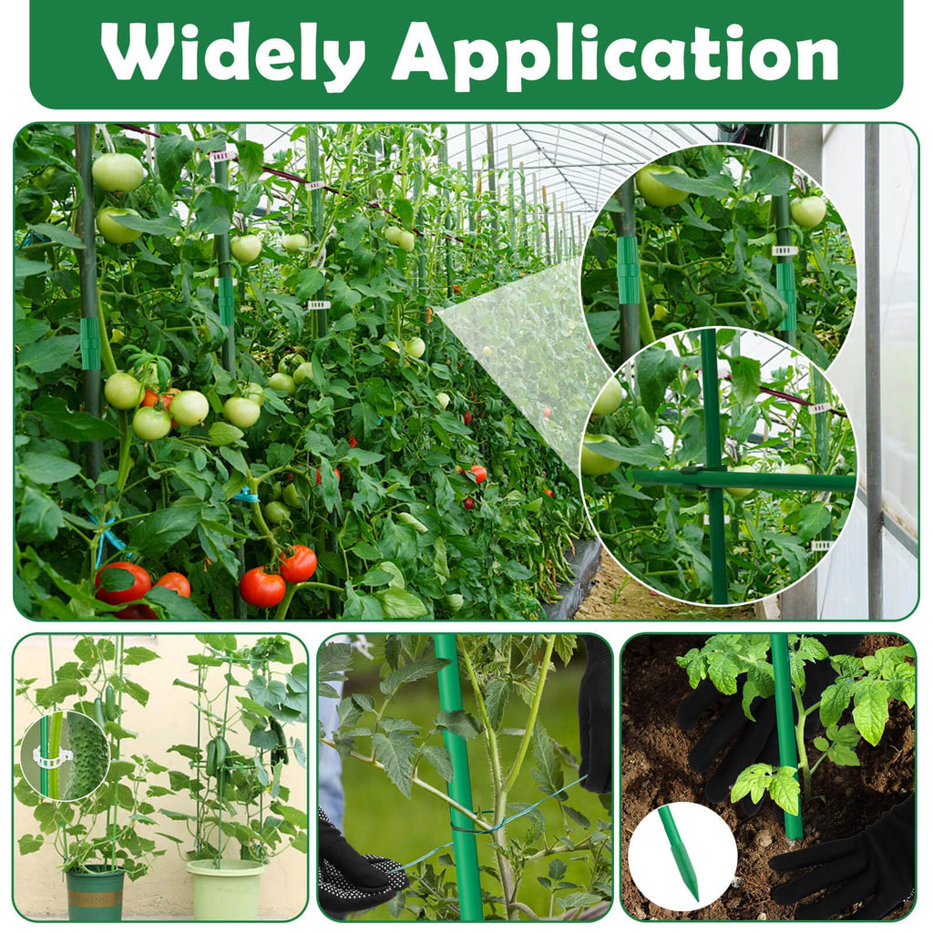 Cludoo 208PCS Garden Stakes Set with 60 Sets Fiberglass Plant Stakes Sticks Supports and Accessories, DIY 4ft 5ft 6ft 7ft Tomato Stakes for Tomato,Vegetables, Pepper, Fences Indoor Outdoor Plants