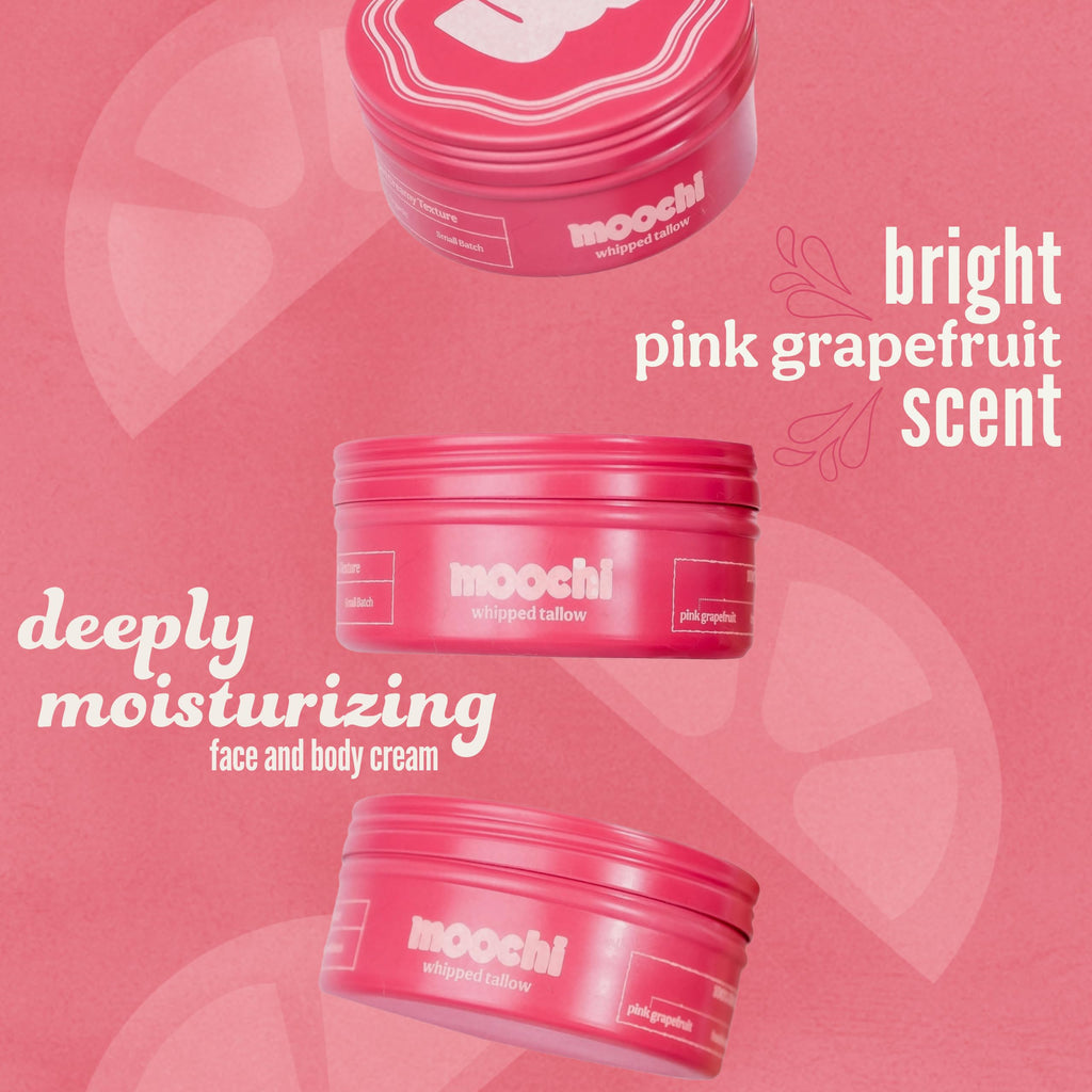 moochi Beef Tallow for Skin – Organic 100% Grass-Fed Whipped Balm with Pink Grapefruit Essence, Natural Moisturizer Cream for Nourishing Skin Hydration