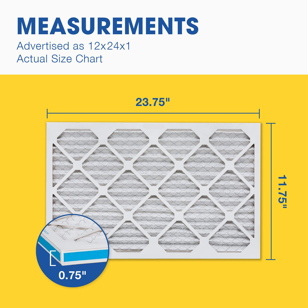 Aerostar 12x24x1 MERV 8 Air Filter, 4 Count, ACTUAL SIZE (11.75 x 23.75 x 0.75), HVAC, Air Conditioning & Furnace Filter Captures Dust, Lint & Pollen (MPR 600 / FPR 5), Made in USA
