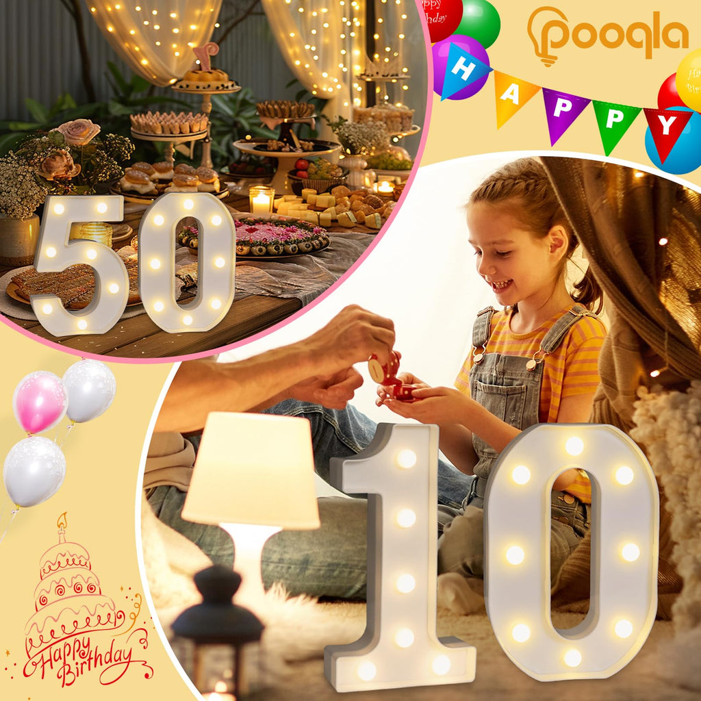 Pooqla Decorative Led Light Up Number Letters, White Plastic Marquee Number Lights Sign 16th Birthday Decorations for Girls Boys Party Wedding Decor Battery Operated Number (16)