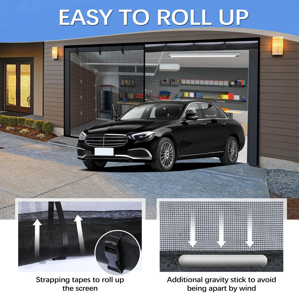 Garage Door Screen for 2 Car Garage 18x7FT, Magnetic Screen Garage with Retractable Fiberglass Mesh and Heavy Duty Weighted Bottom, Easy Assembly & Pass, Hands Free Screen Door Kit