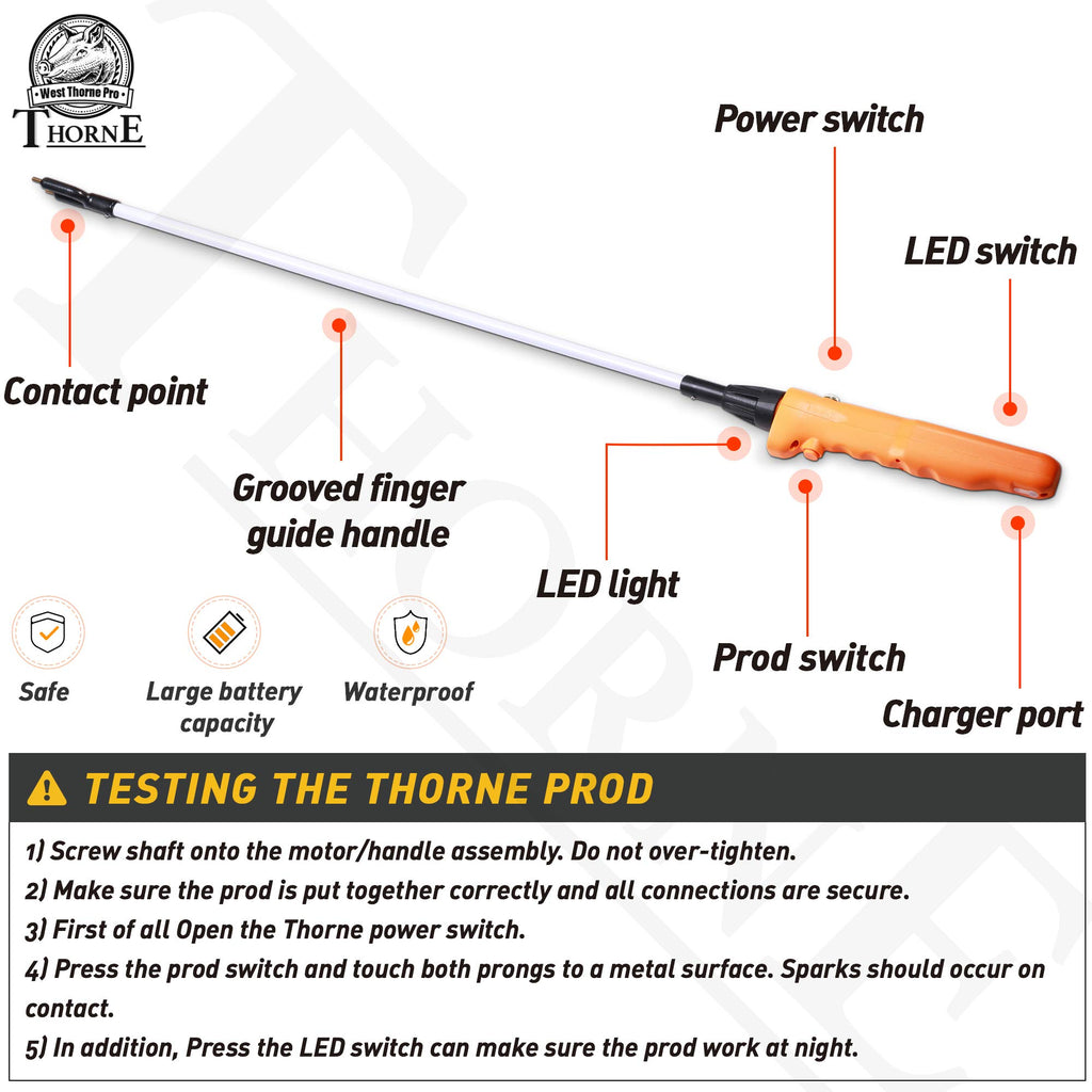 West Thorne Pro Cattle Prod, Waterproof Livestock Prod Stick with LED Light, Livestock Prod for Livestock Management(25.9in)