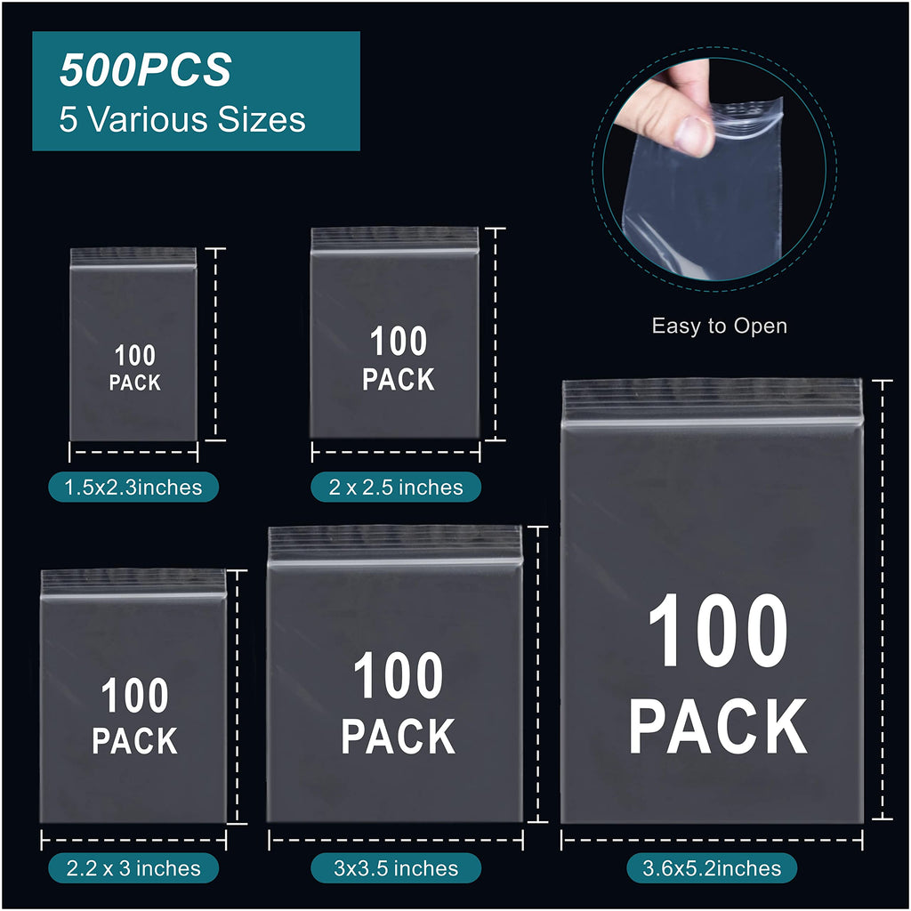 500 Pcs Small Plastic Bags, Mini Baggies, Jewelry Bag Clear Plastic