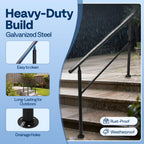 VIVOHOME 2-Pack Hand Rails for Outdoor Steps, Galvanized Steel Railing, Straight Round Exterior Hand Railing for Porch, Deck, or Indoor Stairs, 4 Step Railing Kit
