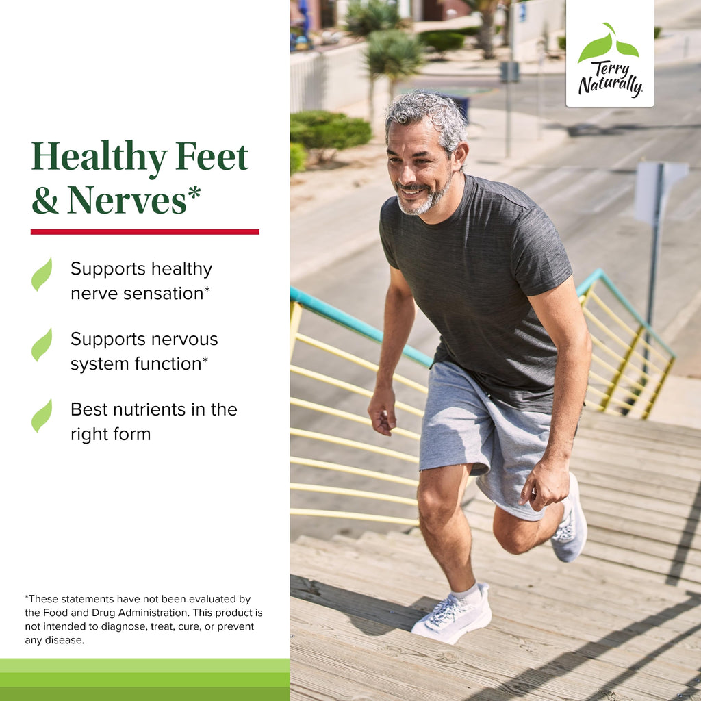 Terry Naturally Healthy Feet & Nerves - Herbal Supplement with Bioactive Vitamin B12 - Circulation & Nerve Health Support Supplement - Vegan Capsules with Boswellia Serrata - 120 Capsules