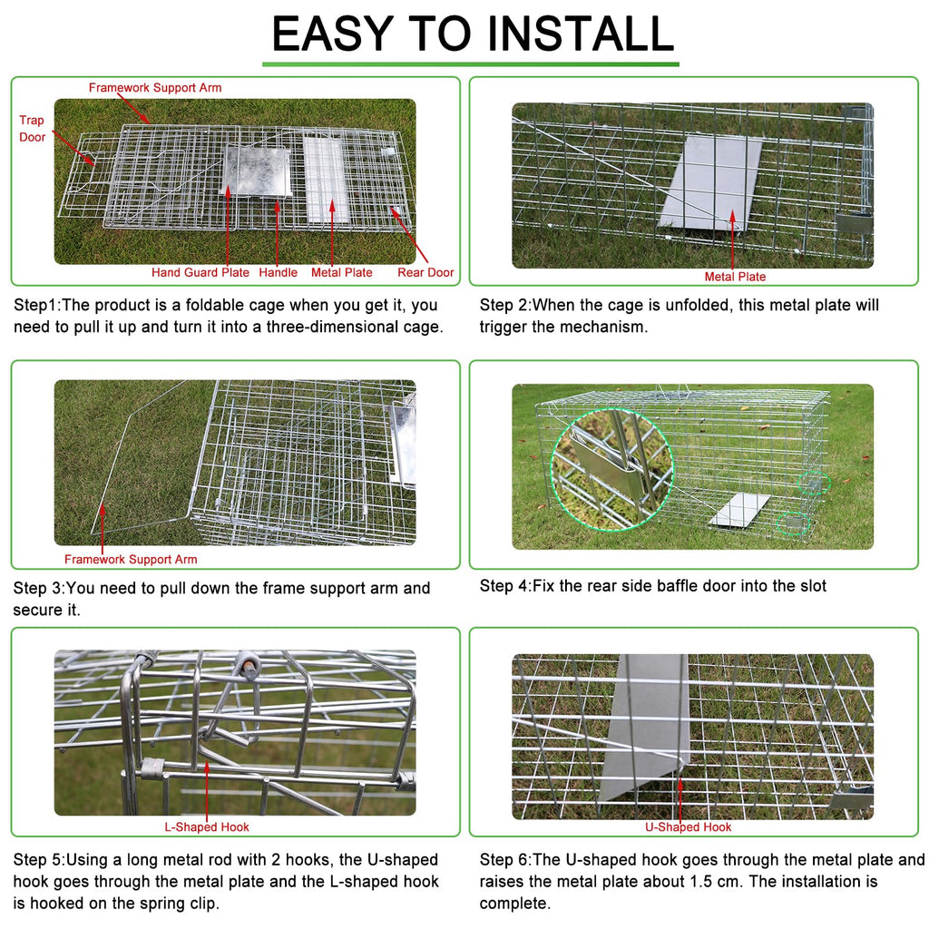 Large Live Animal Trap for Fox,42.5" X15 X17 Extra Large Animal Trap, Live Animal Traps cage for Raccoons Heavy Duty,Fox Traps for Trapping,Coyotes,Humane Catch and Release