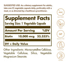 Solgar Biotin 10000 mcg Vegetable Capsules Energy Metabolism Promotes Healthy Skin Nails Hair Super High Potency NonGMO Vegan Gluten Free Dairy Free Kosher Servings, Standard Packaging, Unflavored, 120 Count