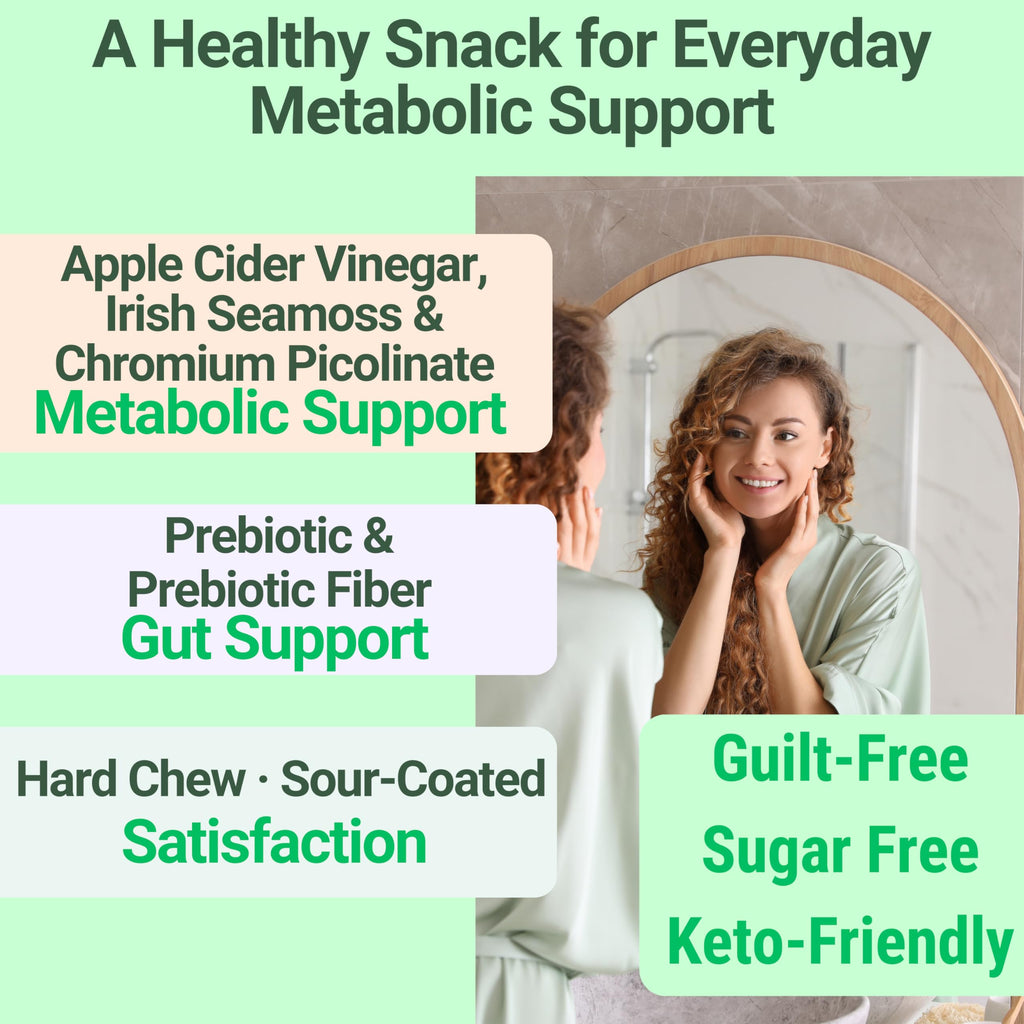 High-Fiber Keto Snacks, Healthy Snack for Adults, Chromium Picolinate Seamoss ACV Gummies, Gluten Free No Sugar Low Calorie & Carb Prebiotic Fiber Gummy Snack Candy, Apple Cider Vinegar Irish Sea Moss