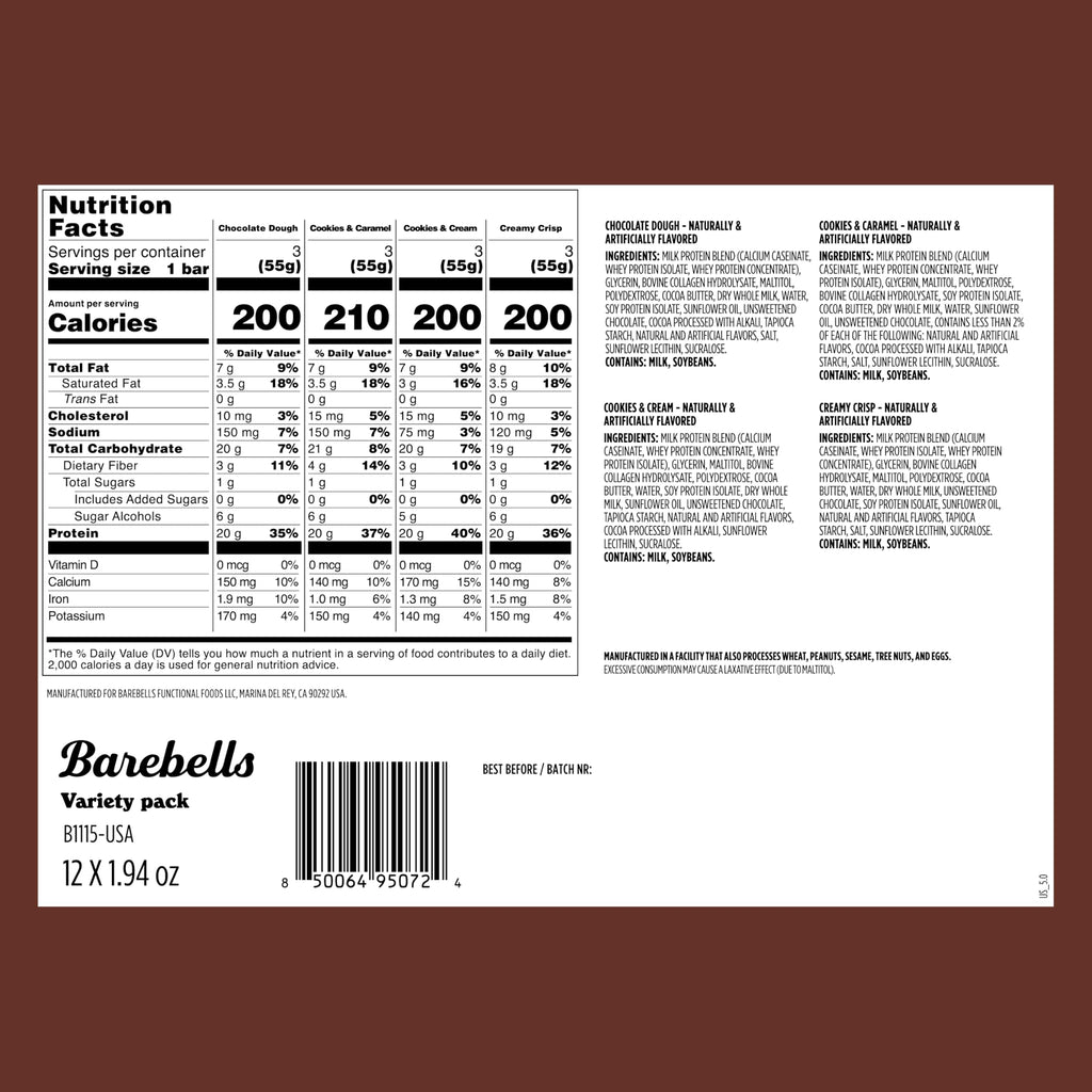 Barebells Protein Bars People's Choice Variety Pack – 12 Bars, Nutritious Snacks with 20g of High Protein - Chocolate Treat with 1g of Total Sugars - Perfect on The Go Breakfast Bars