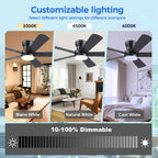 Ayaoty 52" Black Ceiling Fans with Lights and Remote - Flush Mount Fan Light with 5 Reversible Blades, 3CCT Dimmable, DC, Low Profile Ceiling Fan for Modern Indoor, Covered Outdoor