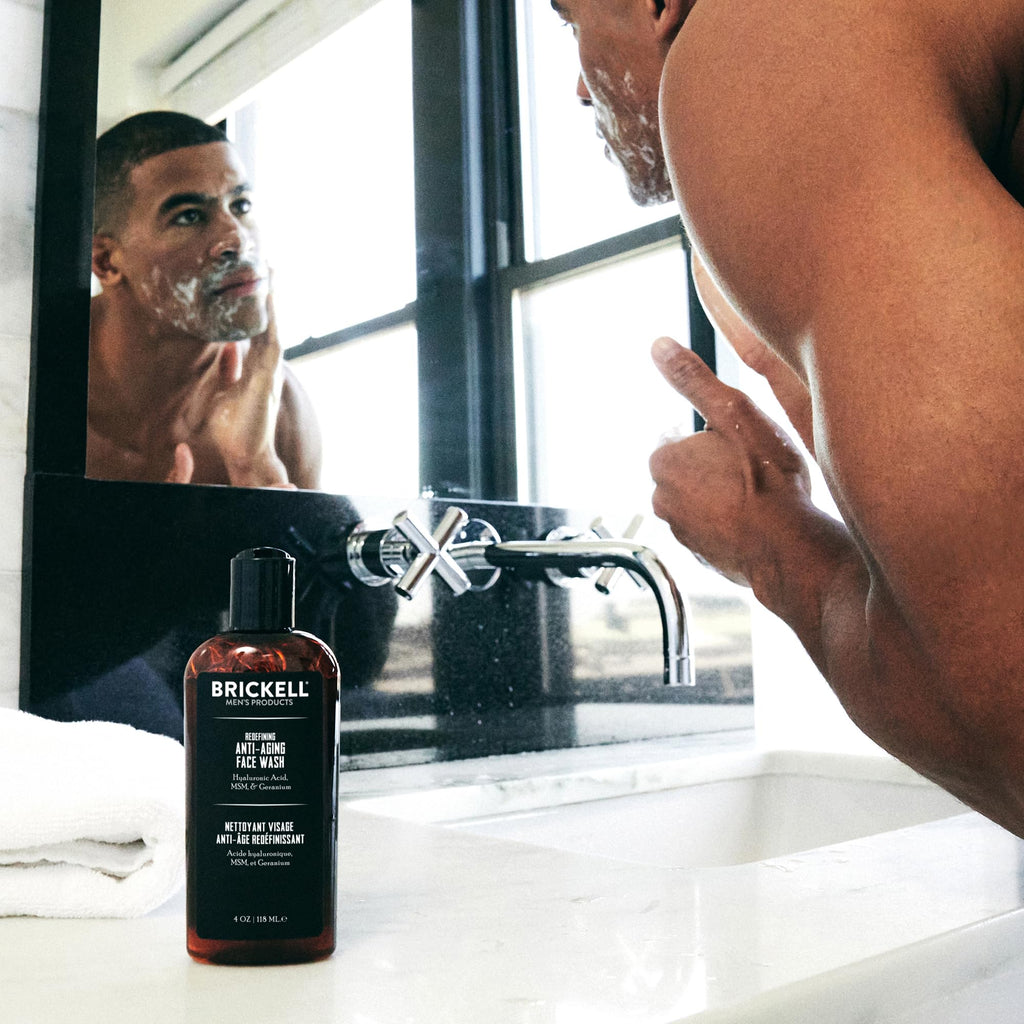 Brickell Men's Redefining Anti-Aging Face Wash For Men, Natural and Organic, Foaming Gel Face Wash Firms & Plumps Skin to Reduce Signs of Aging (Scented, 4 oz)