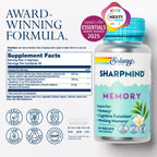 SOLARAY SharpMind Memory Formula - Brain Supplements for Memory and Focus - Cognivia, Gotu Kola & Chaga Mushroom Supplement - Ginkgo Biloba Alternative - 60-Day Guarantee - 30 Servings, 60 VegCaps