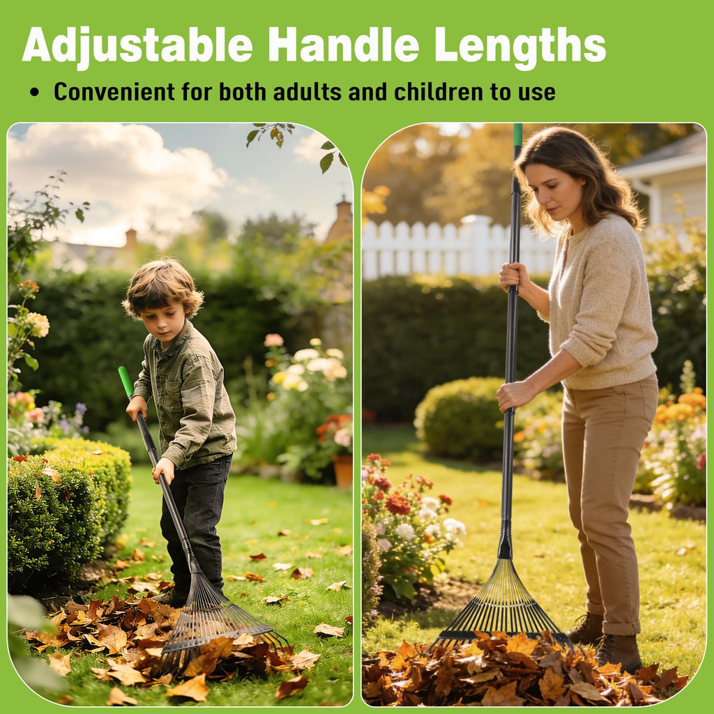 Altdorff Garden Leaf rake, 6FT Rake for Lawns Lightweight 22 Metal Tines 16.3 inch Wide, Adjustable Steel Handle, Rakes for Leaves, Gathering Shrub, Grass, Weeds, Debris,Yard