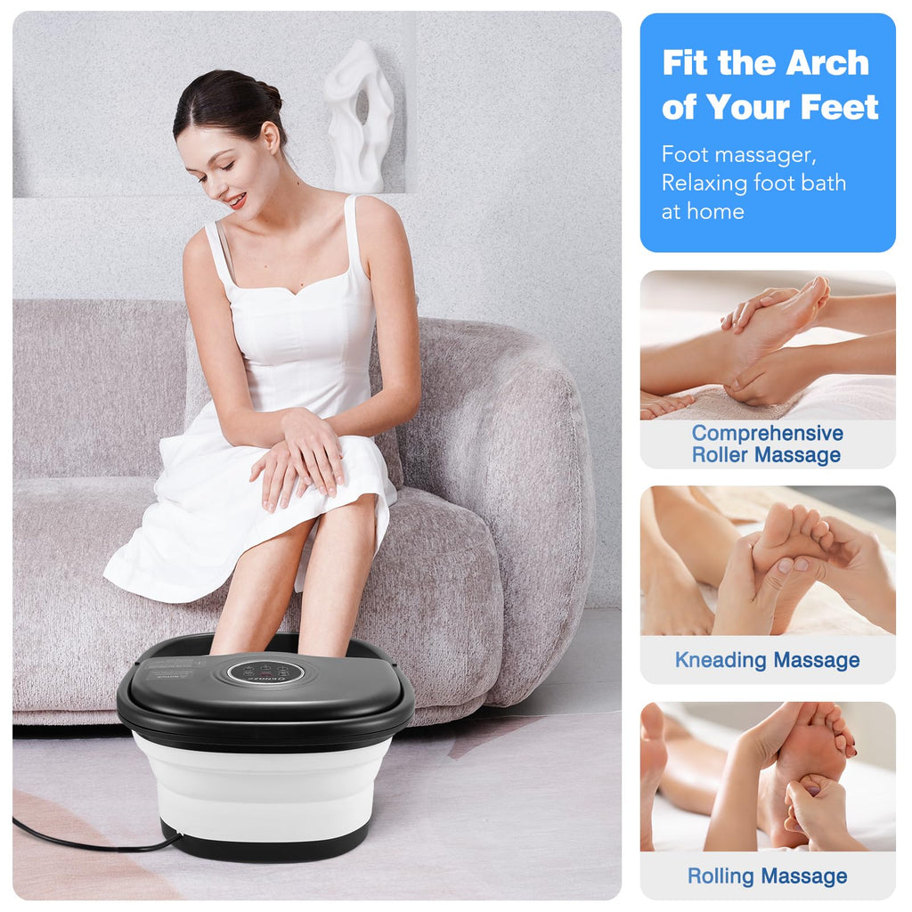 KNQZE Collapsible Foot Spa Bath with Heat & Remote Control, Bubble Massage, Temperature Control, Red Light (Black)