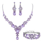 EVER FAITH Crystal Art Deco Floral Costume Prom Jewelry Set Light Purple