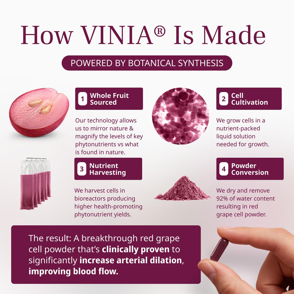 VINIA Piceid Resveratrol Supplement Capsules. Increases Blood Flow and Nitric Oxide. Blood Pressure and Heart Health Support | Antioxidant from Red Grapes | Non-GMO, 30 Count