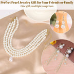 Jupwalz 16 Pcs Pearl Jewelry Set with Necklace, Earrings and Bracelets, Pearl Necklaces for Women, Faux Pearls Set Jewelry for Wedding Bridal Christmas Party