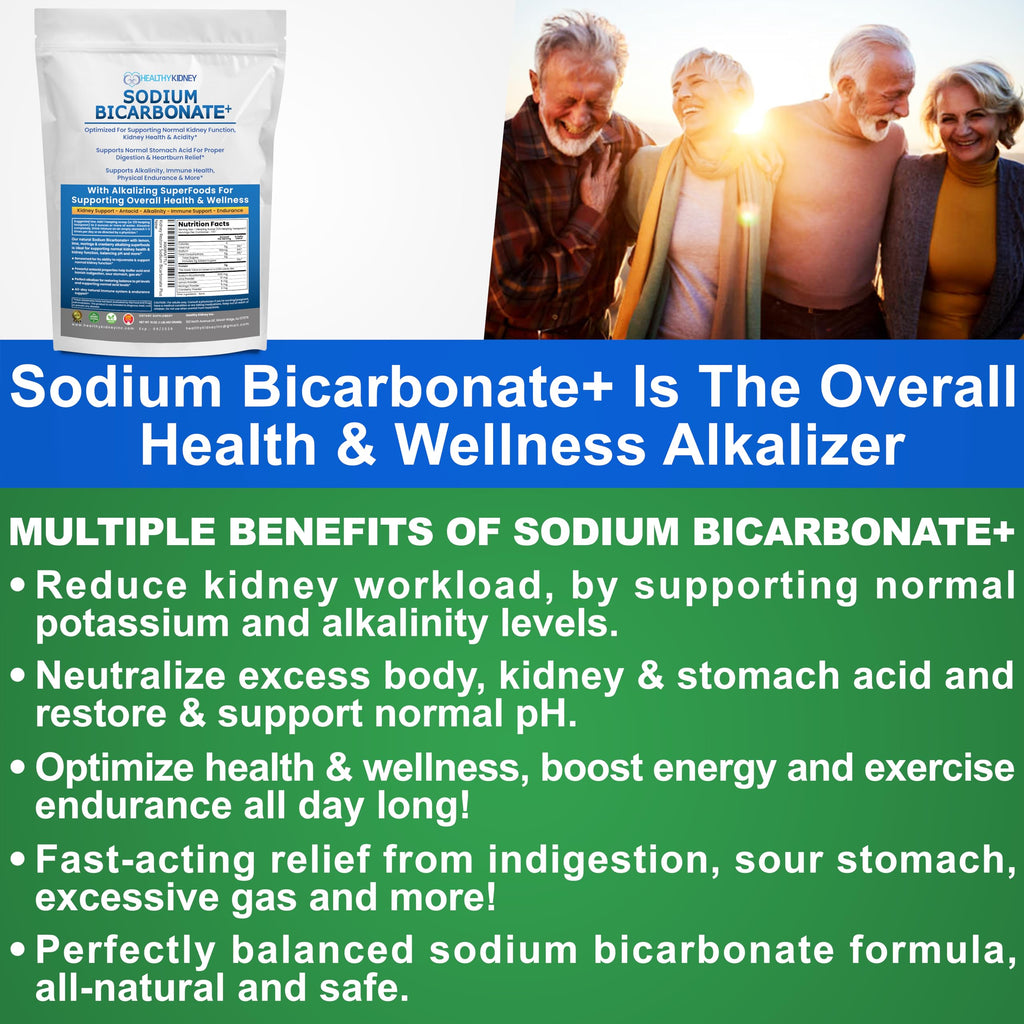 Organic Use Sodium Bicarbonate Alkaline Supplement for Alkalinity. Support Kidneys & Stomach Acid Neutralizer w/Alkaline Superfoods. Sodium Bicarbonate Powder Kidney Immune Support Antacid Sports 1LB
